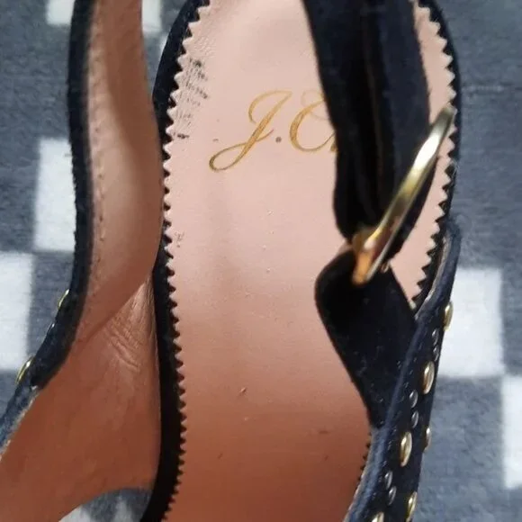 J.Crew Stella 3.5 Inch Block Heel Black Suede Leather Strappy Sandal Size 8.5 - Picture 6 of 16